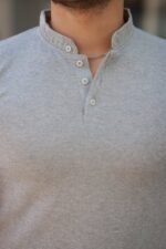 Erkek Hakim Yaka Dokuma Pamuklu Kumaş Kısa Kollu T-shirt - Görsel 3