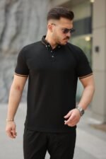 Erkek Düğmeli Yaka Waffle Kumaş Kısa Kollu Tişört