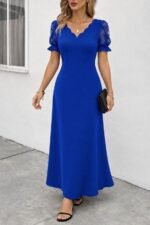 Kadın Kısa Kollu V Yakalı Uzun Janjan Elbise