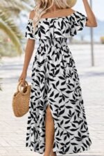 Kadın Madonna Yaka Göğüs Lastikli Yırtmaçlı Uzun Desenli Süprem Elbise - Görsel 2