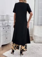 Kadın Kısa Kollu önden çapraz Detaylı Viskon Uzun Bluz Ve Desenli Iki Iplik Pantolon Ikili Takım - Görsel 5