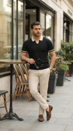 Erkek Renkli Yakalı File Desenli Kısa Kollu Tişört - Görsel 2