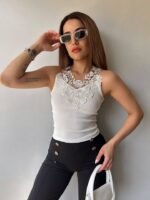 Kadın Ottoman Kumaş Dantel Detaylı Bluz - Görsel 3