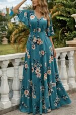 Kadın Kısa Kollu V Yakalı Desenli Süprem Elbise - Görsel 2