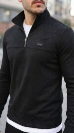 Erkek Süet Yarım Fermuar Dik Yaka Sweat - Görsel 2