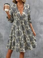 Kadın Uzun Kollu V Yakalı Fırfırlı Mini Süprem Elbise - Görsel 2