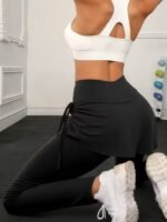 Kadın Yüksek Belli Yandan Büzgülü Paçaya Doğru Geniş Dalgıç Tayt - Görsel 3