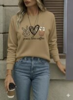 Kadın Uzun Kollu Bisiklet Yaka Kalp Desenli Viskon Iki Iplik Bluz - Görsel 3