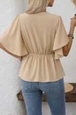 Kadın Kısa Kollu önden Düğmeli Ithal Krep Bluz - Görsel 4