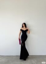 Kadın Dalgıç Kumaş Kayık Yaka Ve Dekolte Detaylı Elbise - Görsel 5