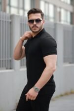 Erkek Yakalı Waffle Dokulu Kısa Kollu Tişört - Görsel 2