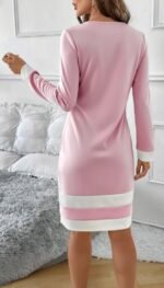 Kadın Uzun Kollu Yuvarlak Yaka Etek Ucu şerit Detaylı Mini Dalgıç Elbise - Görsel 3