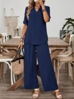 Kadın Kısa Kollu V Yakalı Aerobin Bluz Ve Pantolon Ikili Takım - Görsel 3