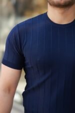 Erkek Kısa Kollu Bisiklet Yaka çizgili Triko Tişört - Görsel 3