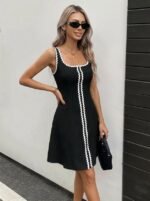 Kadın Askılı Yuvarlak Yakalı şerit Desenli Kısa Kiloş Elbise - Görsel 2