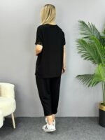 Kadın Kısa Kollu V Yakalı Pul Payetli Viskon Iki Iplik Bluz Ve Pantolon Ikili Takım - Görsel 6