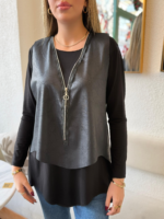 Kadın Uzun Kollu Asimetrik Kesim Viskon Bluz Ve çatlak Deri Görünümlü Yelek Ikili Takım - Görsel 7