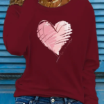 Kadın Uzun Kollu Bisiklet Yaka Kalp Desenli Viskon Bluz