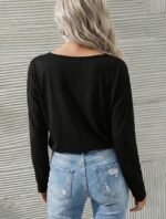 Kadın Uzun Kollu Geniş Yuvarlak Yaka Dantelli Viskon Iki Iplik Bluz - Görsel 2