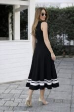 Kadın Askılı Yuvarlak Yakalı Etek Ucu şerit Detaylı Uzun Viskon Elbise - Görsel 3