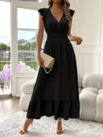 Kadın Kısa Kollu Kruvaze Yakalı Beli Lastikli Müslim Elbise - Görsel 3