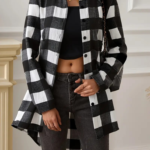 Kadın Uzun Kollu Ekoseli önden Düğmeli Dokuma Uzun Gömlek