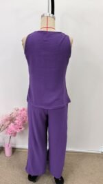 Kadın Askılı Yuvarlak Yakalı önü Asimetrik Detaylı Düğmeli Aerobin Bluz Ve Pantolon Ikili Takım - Görsel 5