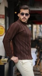 Erkek Yarım Balıkçı Yaka Kabartma Desenli Triko - Görsel 4