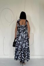 Siyah Şifon Drapeli Elbise - Görsel 4