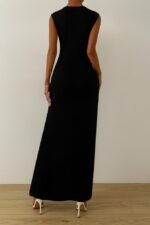 Kadın Sıfır Kollu Bisiklet Yaka Yandan Büzgü Detaylı Viskon Elbise - Görsel 2