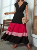 Kadın Kısa Kollu Kruvaze Yakalı çok Renkli Aerobin Elbise - Görsel 3