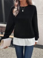 Kadın Uzun Kollu Bisiklet Yaka Viskon Iki Iplik Ve Etek Ucu Trikoton Bluz - Görsel 4