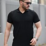 Erkek Yakalı Waffle Dokulu Kısa Kollu Tişört