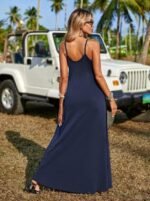 Kadın Askılı V Yakalı Etnik şerit Detaylı Uzun Viskon Elbise - Görsel 3