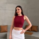 Kadın Halter Yaka Fitilli Esnek Crop Atlet