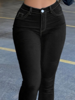 Kadın Yüksek Bel önden Düğmeli Dar Kesim Kot Pantolon - Görsel 5