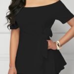 Kadın Kısa Kollu Madonna Yaka Yandan Bağlamalı Ithal Krep Bluz