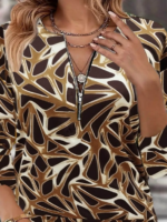 Kadın Uzun Kollu Yuvarlak Yaka Fermuarlı Desenli şardonlu Bluz - Görsel 2