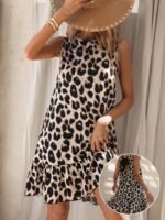 Kadın Kolsuz Sırttan Bağlamalı Fırfırlı Leopar Desenli Süprem Elbise - Görsel 7
