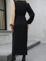 Kadın Uzun Kollu Kruvaze Yakalı Belden çapraz Detaylı çift Renkli Midi Ithal Krep Elbise - Görsel 5