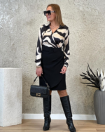 Kadın Uzun Kollu Yakalı üst Dalgıç Eteği Krep Kemerli Elbise - Görsel 3