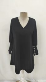 Kadın Uzun Kollu V Yakalı Kısa Ithal Krep Elbise - Görsel 8