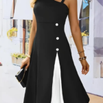 Kadın Tek Omuzu şerit Detaylı Kolsuz Yandan Düğme Detaylı Viskon Elbise