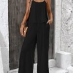 Kadın Ip Askılı Yuvarlak Yakalı Aerobin Kısa Bluz Ve Pantolon Ikili Takım