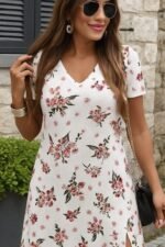 Kadın Kısa Kollu V Yakalı Maksi Boy Viskon Elbise - Görsel 2