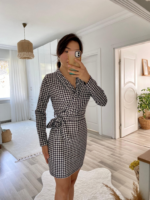 Kadın Uzun Kollu Kruvaze Yaka Bağlamalı Kemer Dalgıç Mini Boy Elbise - Görsel 26