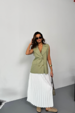 GOLD DÜĞMELİ KETEN YELEK - Yeşil - Görsel 4