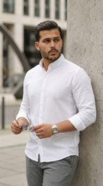 Erkek Uzun Kollu Rahat Keten Gömlek - Görsel 5