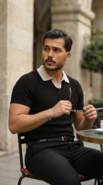 Erkek Desenli Kısa Kollu Triko Tişört - %100 Pamuk Akrilik - Görsel 5