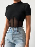 Kadın Transparan Detay Kısa Kol Kaşkorse Bluz - Görsel 3